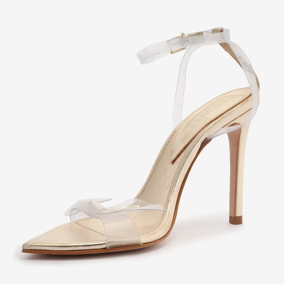 Schutz Elyda heels Bow Gold Transparent Bridal Wedding Women’s sz 8.5 - Picture 1 of 6